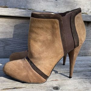 BCBG Paris Brown & tan suede Lyons ankle booties, high heels 7B 37